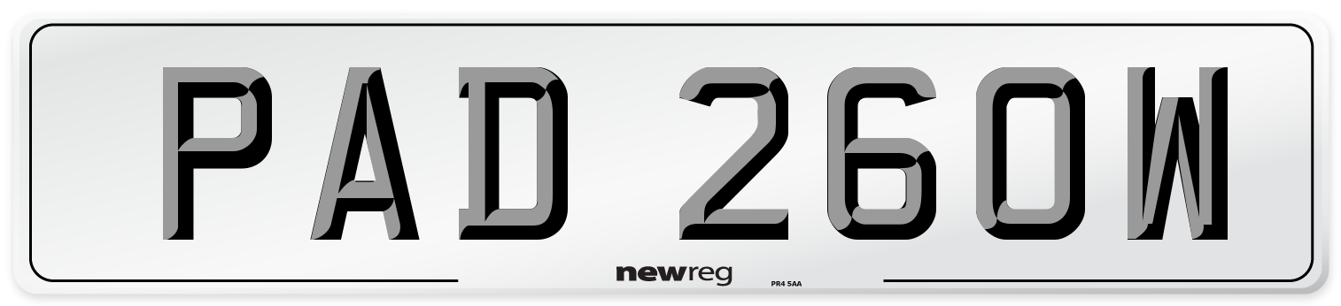 PAD 260W Number Plate from New Reg